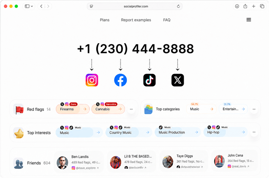 Socialprofiler phone number search preview