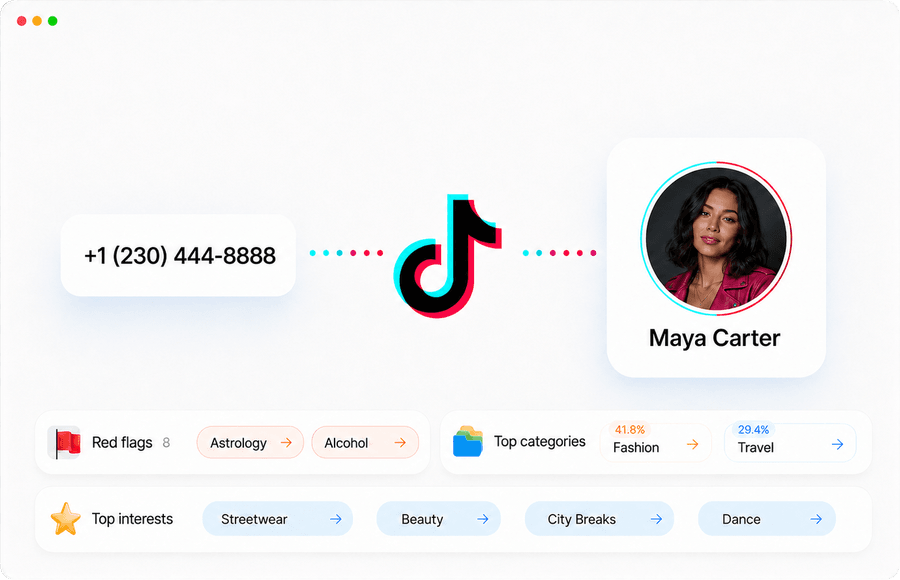 TikTok phone number search preview on Socialprofiler