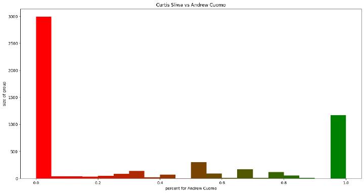 Sliwa vs Cuomo histogram of colored interests percentage on group